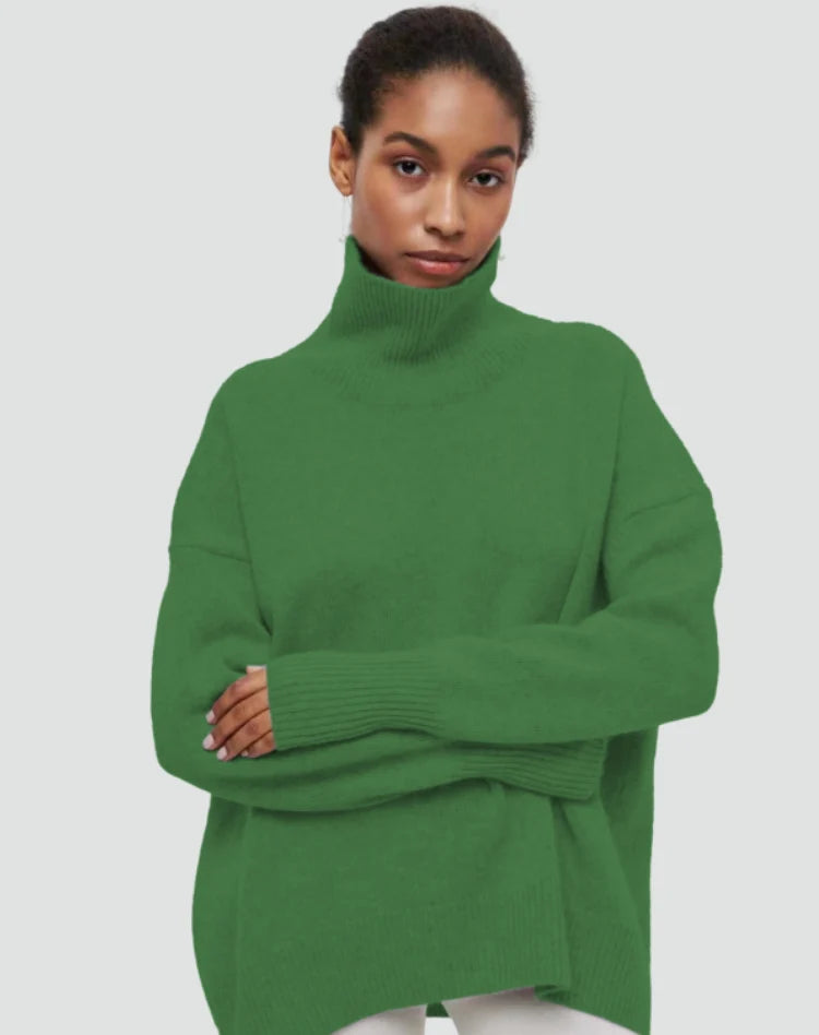 Sweter damski golf oversize w luźnym kroju na chłodne dni