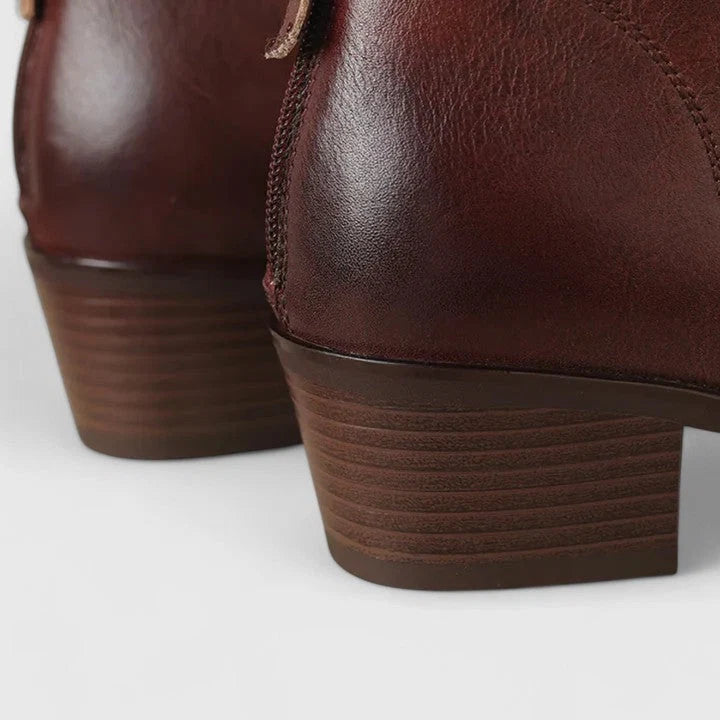 Rear view of ankle boots showing zip fastening and structured ankle fit