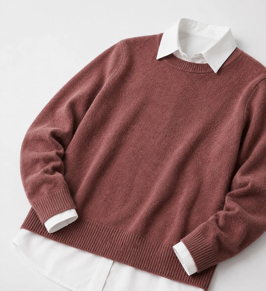 Damski sweter elegancki brązowy z miękkiej dzianiny wełnianej widok detalu