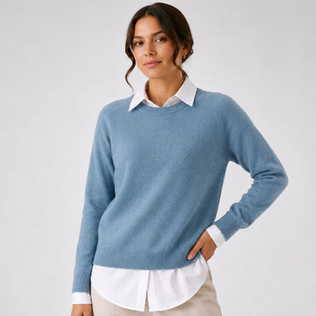 Sweter damski elegancki brązowy z naturalnym wykończeniem dzianiny wełnianej