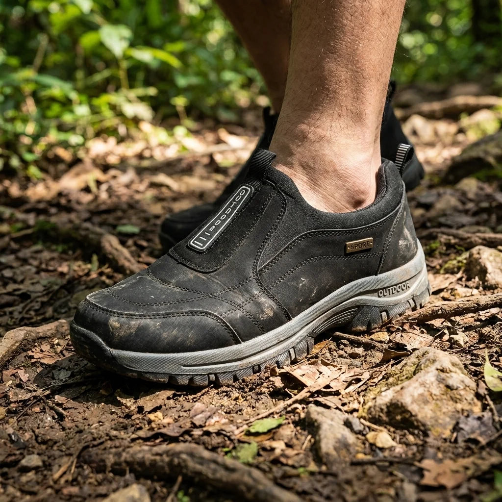 Buty do chodzenia unisex z antypoślizgową podeszwą i oddychającą cholewką na leśnej ścieżce