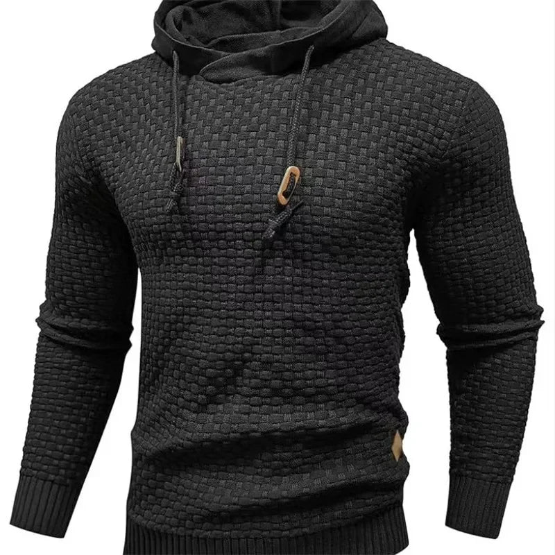 Bluza męska pullover z kapturem ze ściągaczami i drewnianymi zatrzaskami na sznurkach