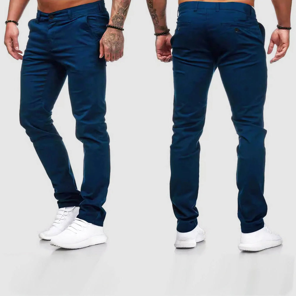 Męskie spodnie chino slim fit beżowe z funkcjonalnymi kieszeniami, zapięcie na guzik