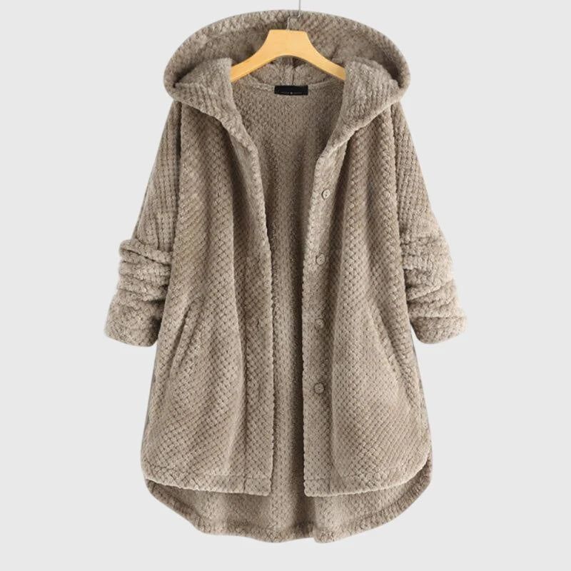 Kurtka fleece damska z kapturem w luźnym kroju z miękkiego materiału