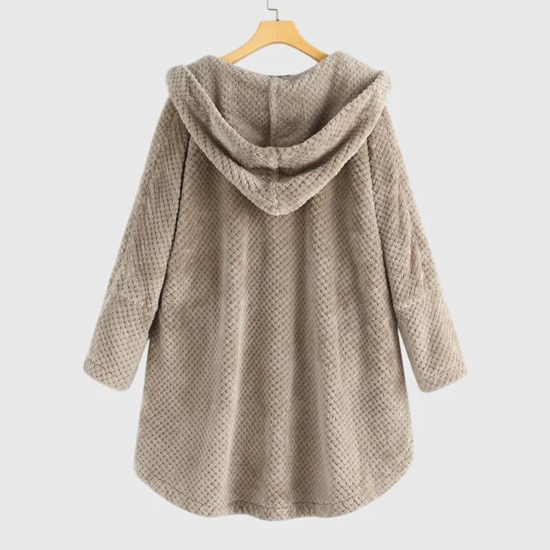 Kurtka damska oversized fleece z kapturem w białym kolorze z pluszowym wykończeniem