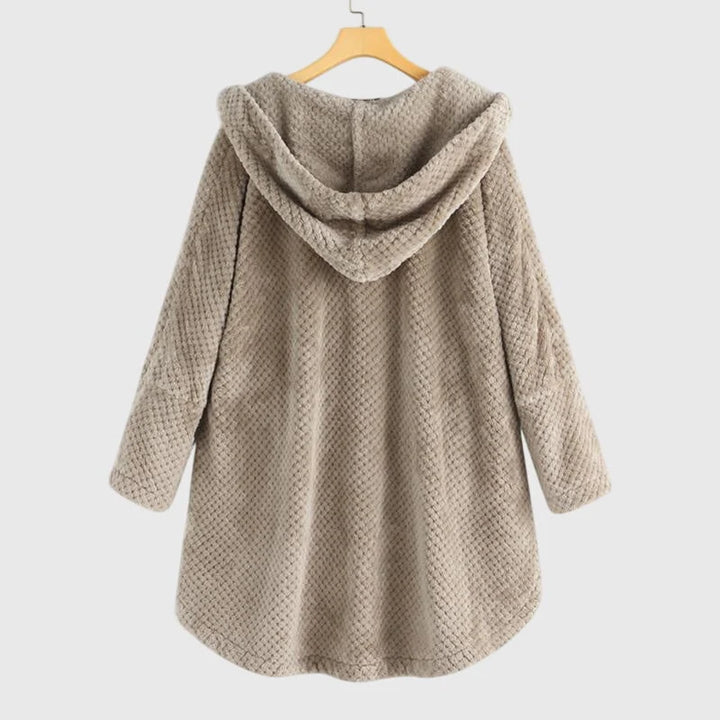 Kurtka damska oversized fleece z kapturem w białym kolorze z pluszowym wykończeniem