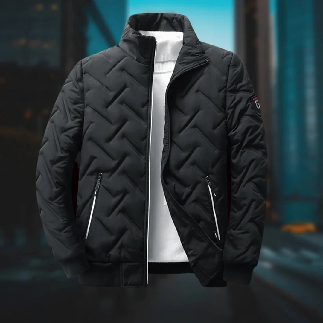 Pikowana Kurtka Męska Casual Fit polyester w kolorze czarnym z dynamicznym wzorem pikowania i zapięciem na zamek