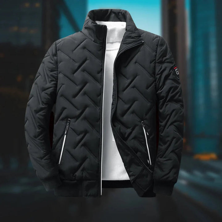 Pikowana Kurtka Męska Casual Fit polyester w kolorze czarnym z dynamicznym wzorem pikowania i zapięciem na zamek