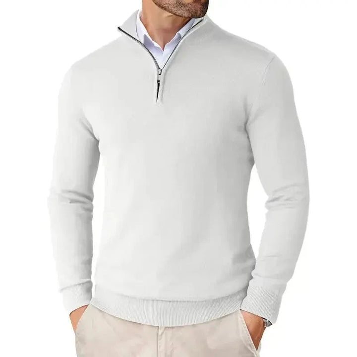 Sweter męski casual z zamkiem błyskawicznym przy stójce, miękki materiał dzianinowy
