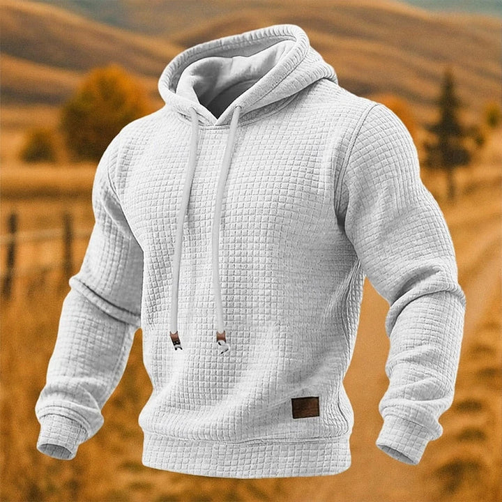 Casualowa bluza męska z kapturem o waflowym wykończeniu i kieszenią