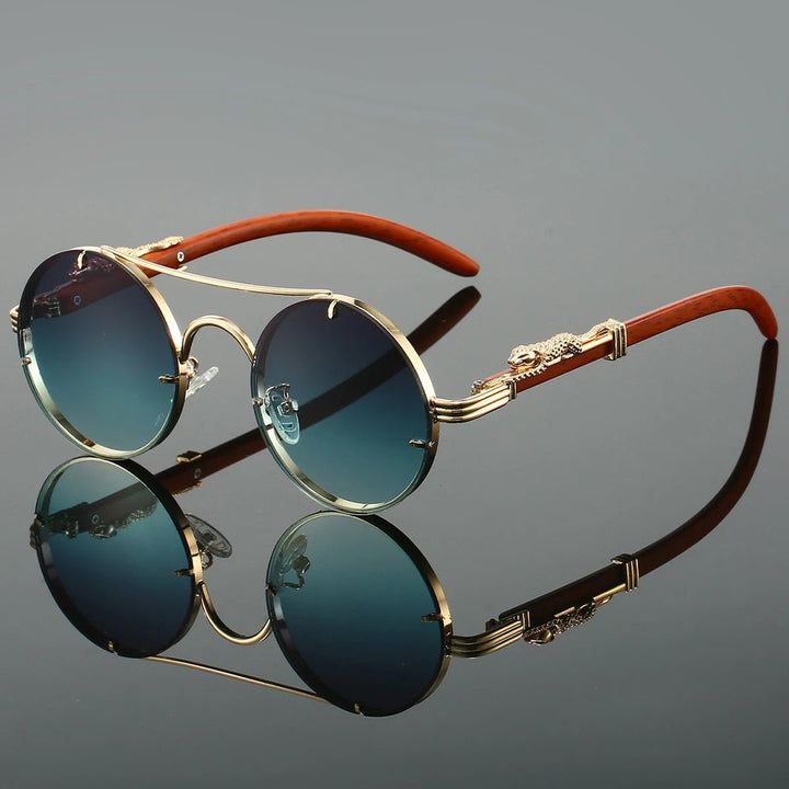 Damskie okulary przeciwsłoneczne vintage z niebieskimi soczewkami gradientowymi i złotą oprawką