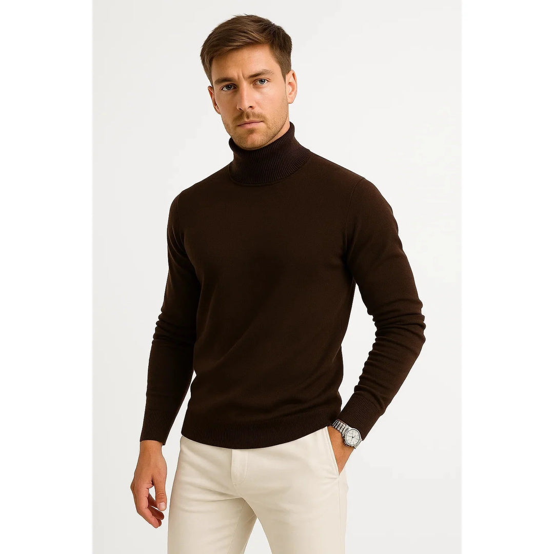 Męski sweter z golfem z miękkiej wełnianej dzianiny do stylizacji casualowych